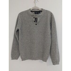 Haggar Mens Gray Tan Marled Textured Waffle Knit Henley Sweater Size Medium